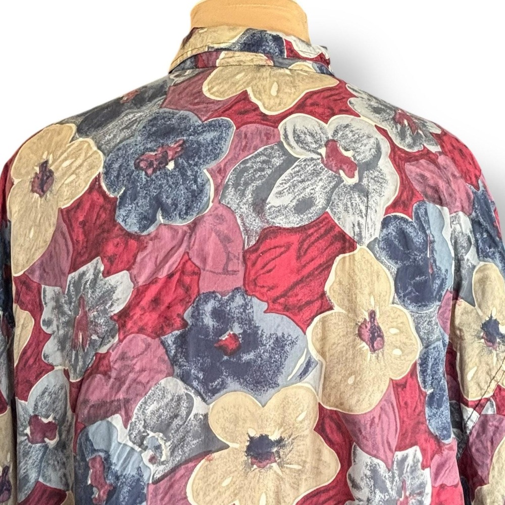 Vintage 90s Floral Silk Shirt XL Atelier De Soir Tropical Button Up Vacation Top - Picture 4 of 9